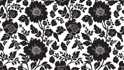 Fototapeta premium Black and white dahlia seamless pattern vintage chintz vector background