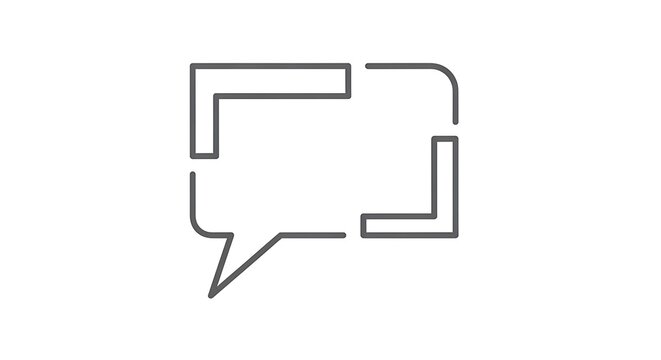 Simple gray speech bubble icon with a modern outline design on a white background