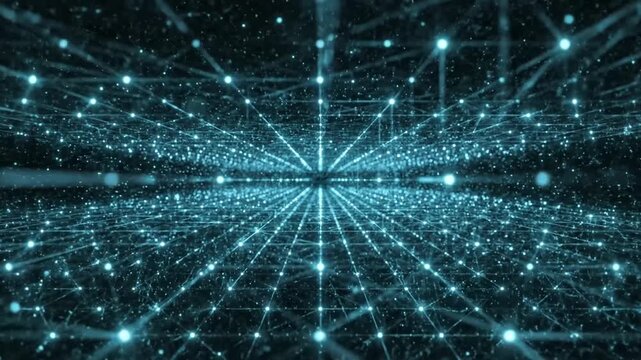 Abstract blue digital network with lights and lines