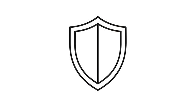 Simple black outline of a shield on a white background for protection and security themes