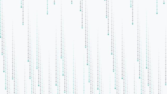Abstract Digital Matrix Background with Descending Data Stream Patterns and Light Blue Binary Code Particles
