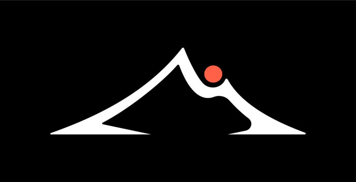 This minimalist mountain logo features a stylized white peak with a coral sun, symbolizing growth, outdoor adventure, branding versatility, and modern vector design.