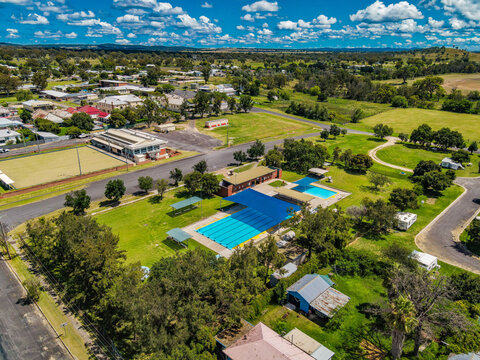 An aerial view of a swimming pool at the country town of Ashford, Australia 