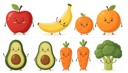 Fototapeta premium cute fruit and vegetable friends collection for healthy eating education