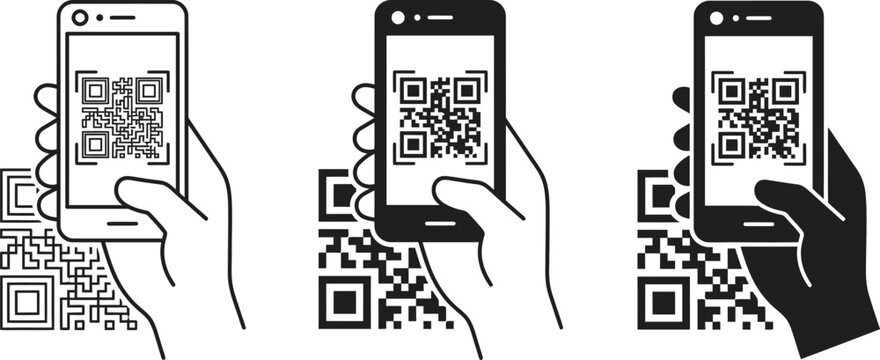 three hands holding smartphones scanning qr codes for information
