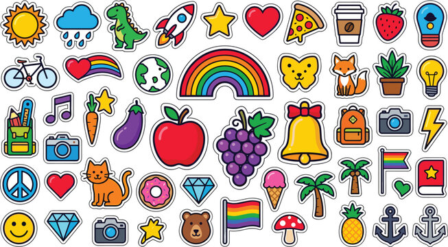 Large collection of cute colorful cartoon fashion stickers vector illustrationLarge collection of cute colorful cartoon fashion stickers vector illustration