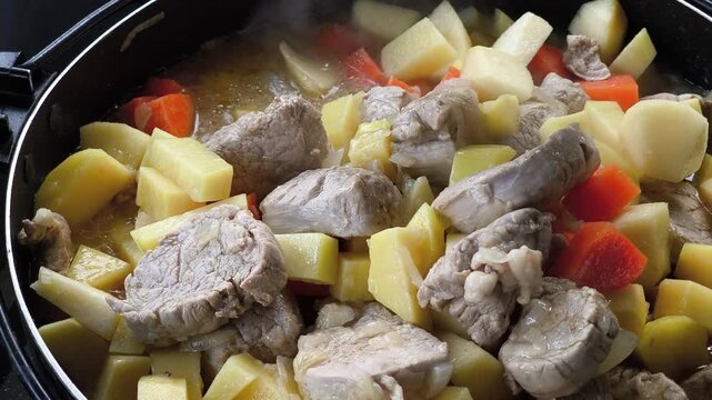 Classic pork and potato stew served as a hearty one-pot comfort meal.