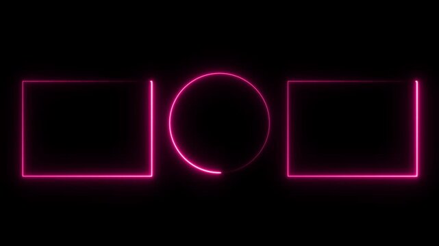Neon pink glowing end screen template with animated rectangles and center circle for you tube outro magenta