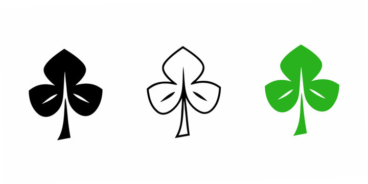 Three clover leaf silhouettes in black white and green