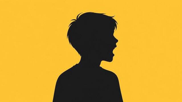 口を開けて叫ぶ子どもの横顔シルエットイラスト