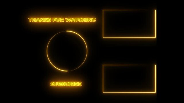Neon yellow you tube end screen template with subscribe button and social media outro overlay youtube
