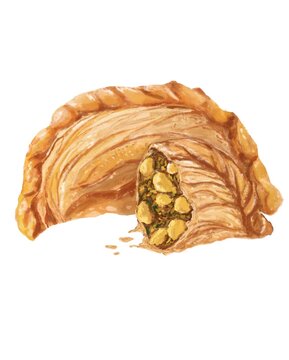 Delicious sliced karipap snack with potato filling isolated