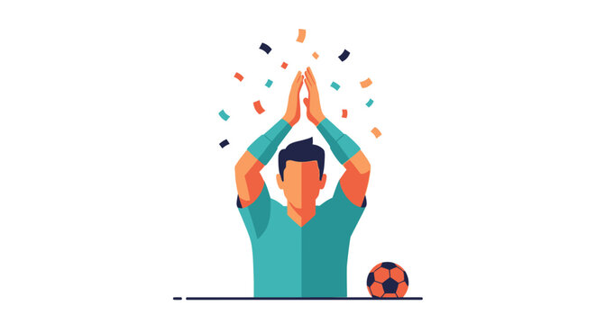 Man celebrating with hands up in joy.