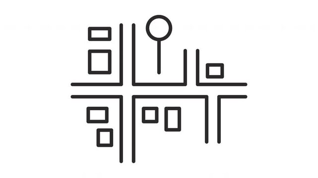Animated Property Map Icon, Real Estate Location and Building Layout Line Vector Animation