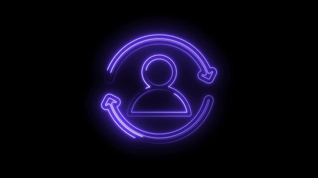 Neon user profile icon with circular arrows animation representing user engagement customer