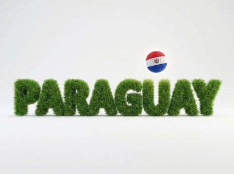 3d grass text paraguay with a soccer ball featuring the paraguayan flag isolated on white background