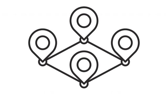 Animated Multi Location Map Icon, GPS Point Connection Line Vector Motion Graphic