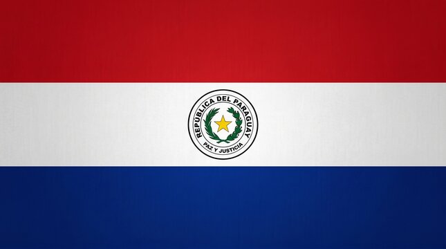 "Paraguayan flag with red, white, and blue stripes, symbolizing independence, sovereignty, and national pride."