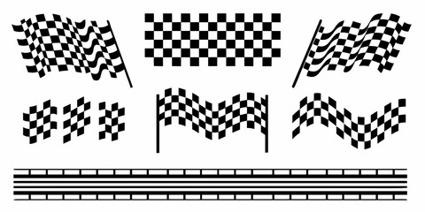 Naklejka premium Checkered Flags And Pattern Black And White Vector Illustration
