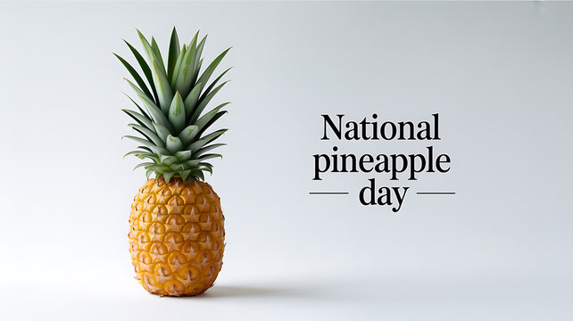 A whole pineapple displayed against a plain background with text celebrating National Pineapple Day