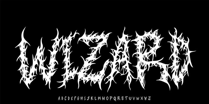 Lettering in abstract scary or metalcore letters. Vector set of alphabet letters