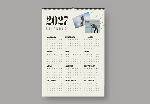 2027 Yearly Wall Calendar Template