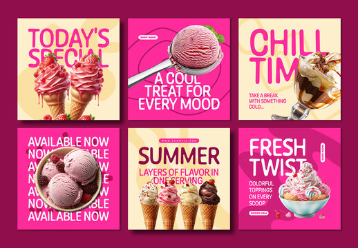Ice Cream Social Media Post Bundle Template