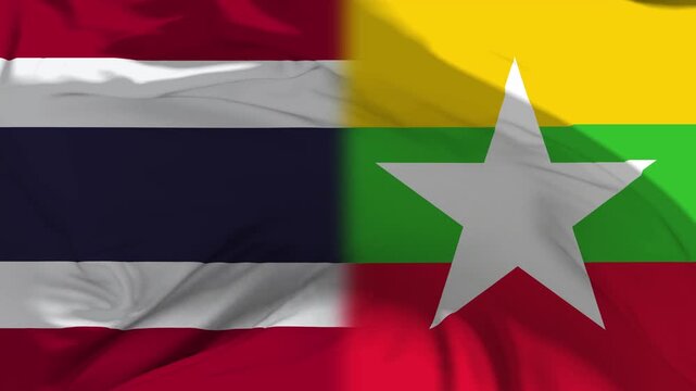 Thailand And Myanmar Flag Waving in Slow Motion Loop Animation