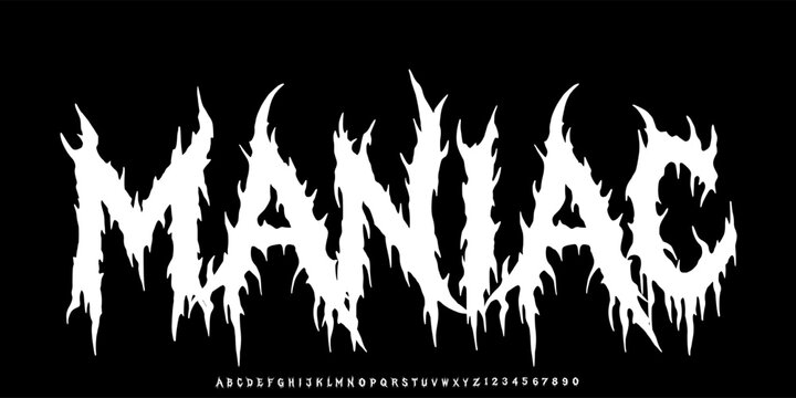 Death Metal, font Metal, Heavy metal font. typography, scary, horror, vector element. Brutality Alphabet Typeface. Vector Set ABC editable for graphic design resources, stickers, prints, poster etc.