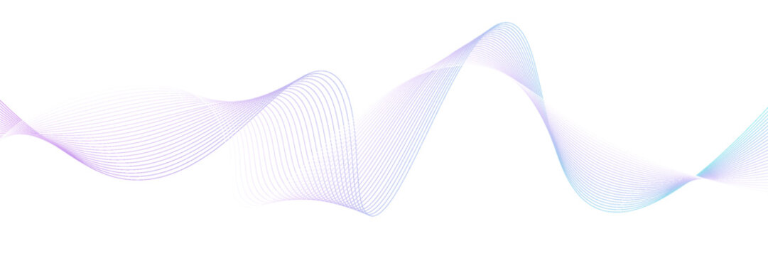 Flowing particles wave pattern, blue and purple gradient color isolated on white background. Vector in concept of AI technology, science, music, modern.