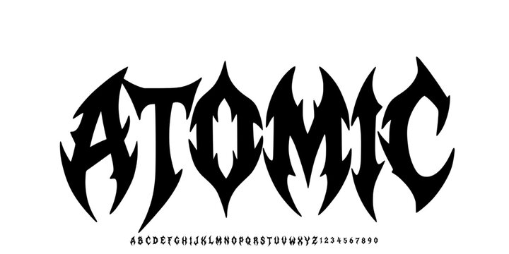 Horror scary movie alphabet font. Typography broken design for halloween logo game fonts and number with strom strike lightning thunderbolt background. vector illustration