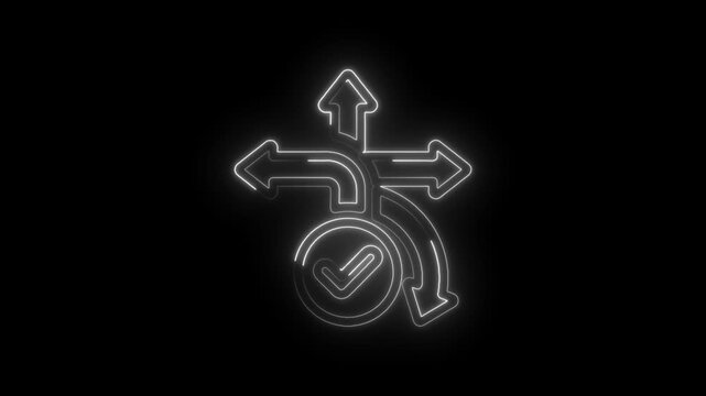 Neon Arrows Crossroads Decision Making Choice Path Selection Success Checkmark Concept icon