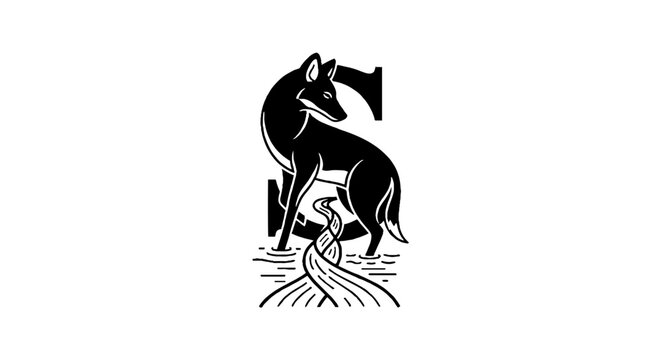 Black and white illustration of a wolf howling at the moon.