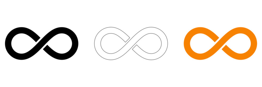 Minimal infinity symbol variations in flat design isolated on transparent background, Vector