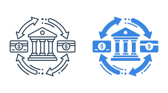 Bank Transaction Icon with Currency Exchange and Arrows Illustration