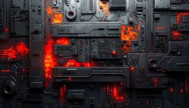 Dark Industrial Background with Red Flames.
