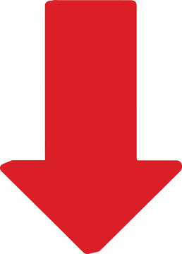 Red arrow pointing down isolated on white background