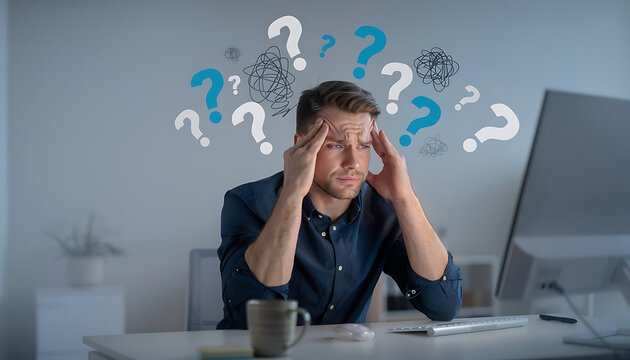 Stressed Professional Man Struggling with Complex Technical Problems at His Desk in the Office