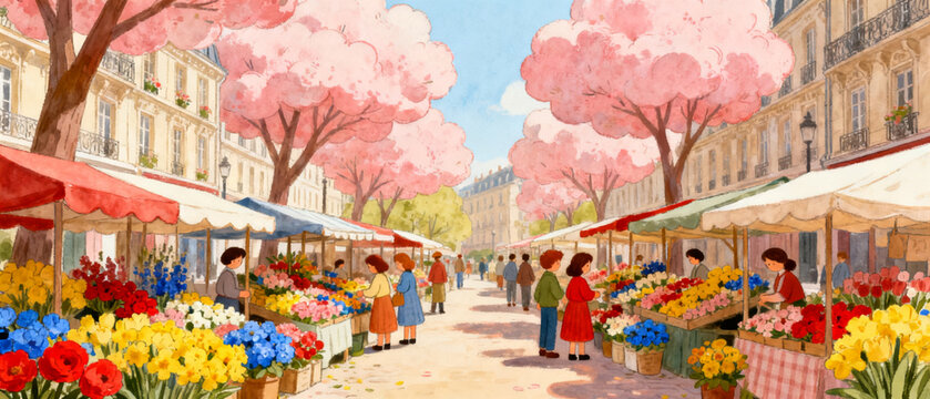 Vintage European Street and Market Watercolor Art