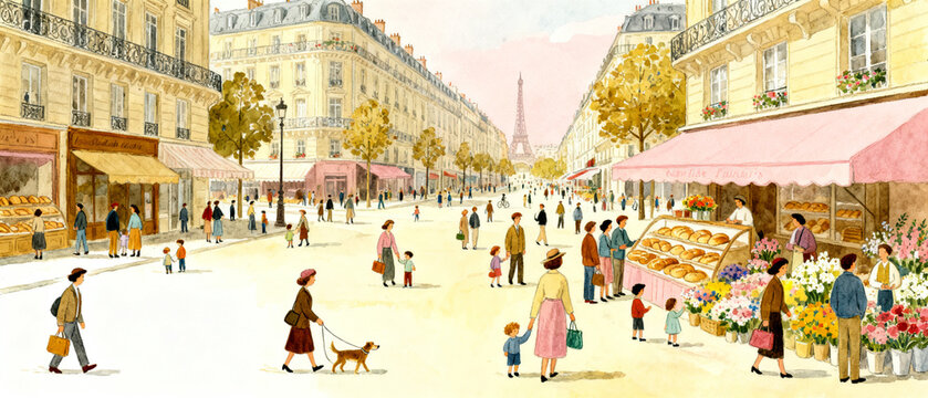 Vintage European Street and Market Watercolor Art
