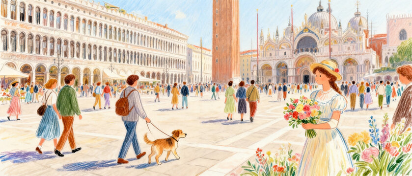 Vintage European Street and Market Watercolor Art