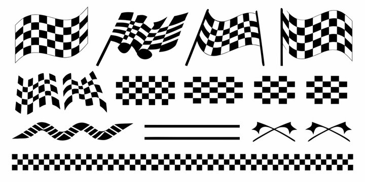Checkered Flags And Patterns Black And White Vector Illustration