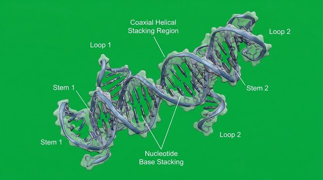 Rna Strand Folding Into Complex Helix 3d Render On Green Background