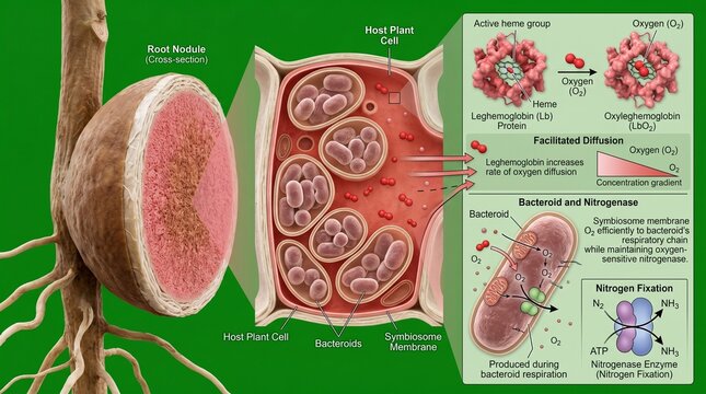 Root nodule cross section with leghemoglobin and bacteroids detailed vector illustration