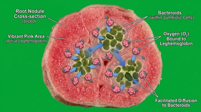 Root Nodule Cross section Diagram With Leghemoglobin And Bacteroids