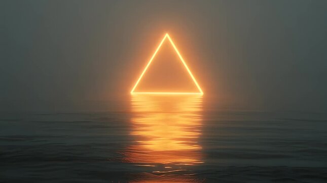 Neon Triangle Reflection on Calm Water Surface