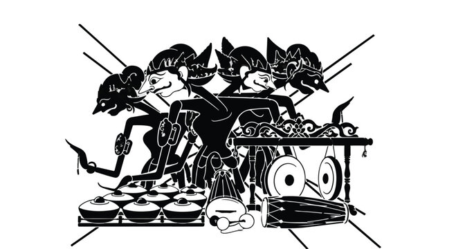 Traditional shadow puppets perform a lively cultural drama with musical instruments