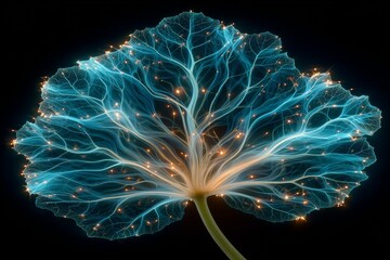 Fototapeta premium Close-up of a glowing blue and orange electric flower with intricate veins