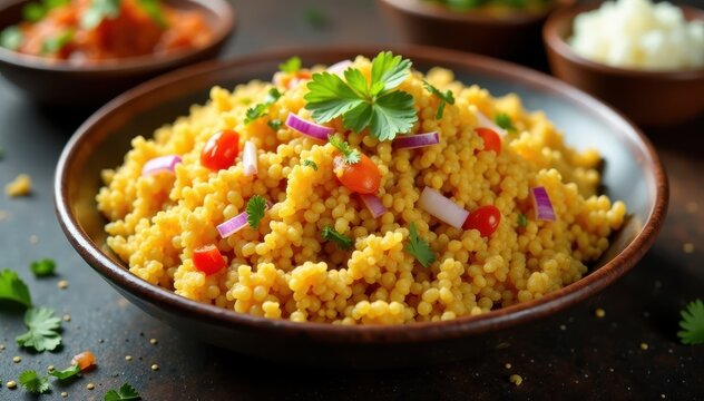 Bhel Puri served in a large bowl with onions, tomatoes, and chutneys, snacks, bhil puri, bhel puri