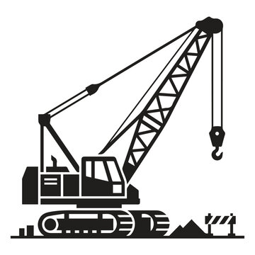 Crawler crane industrial machinery silhouette graphic with construction